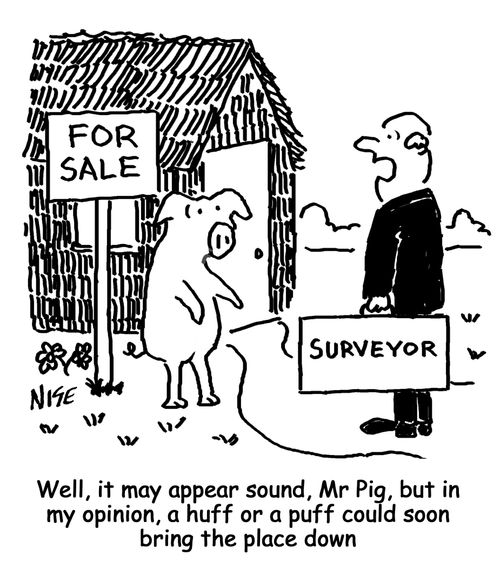 'Well, it may appear sound, Mr Pig, but in my opinion, a huff or a puff could soon bring the place down.'