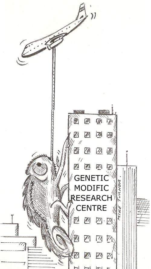 Genetic Modification Research Centre has an enormous Iguana catching planes.