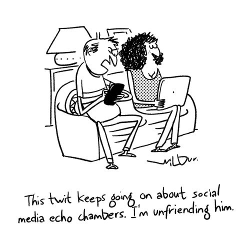 "This twit keeps going on about social media echo chambers. I'm unfriending him."
