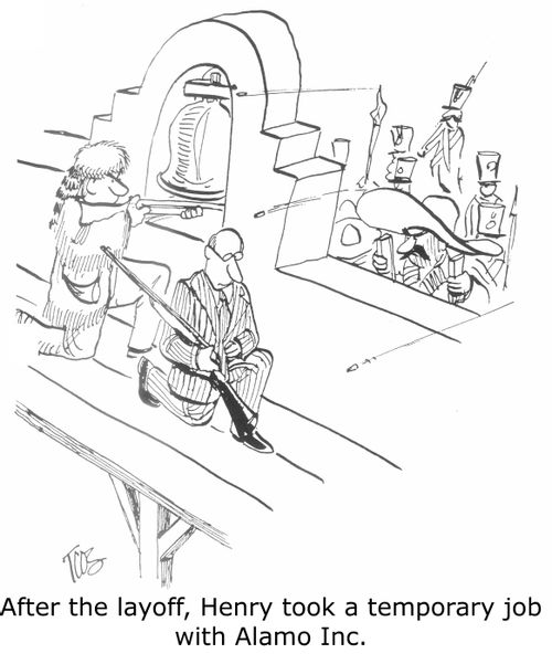 After the layoff, Henry took a temporary job with Alamo Inc.