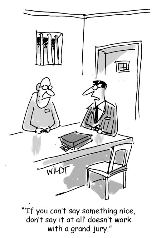 "'If you can't say something nice, don't say it at all' doesn't work with a grand jury."