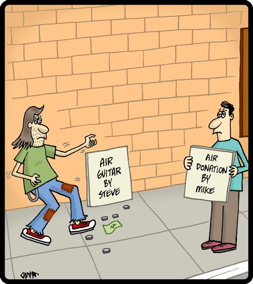 An air guitarist is given an air donation.