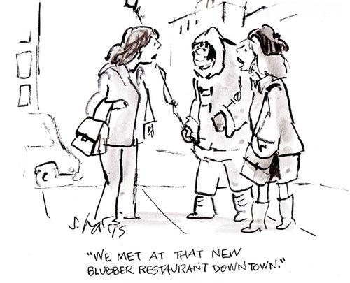 'We met at that new blubber restaurant downtown.'