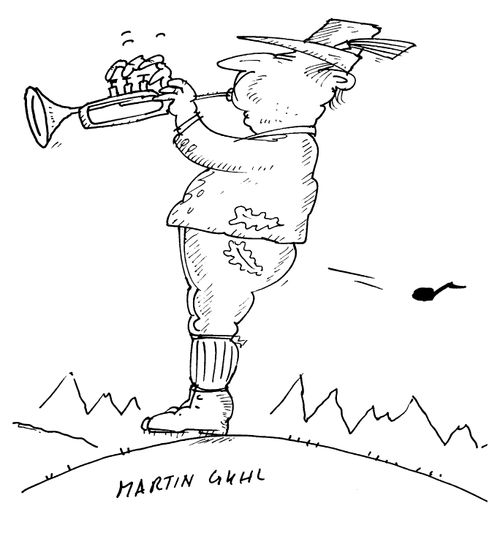 Trumpeter blowing a note through his arse