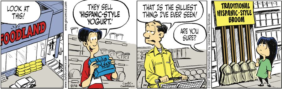 "Look at this! They sell 'Hispanic-style yogurt.'"