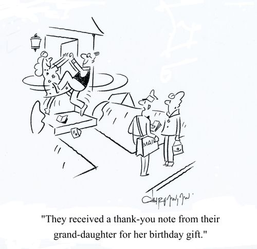 'They received a thank-you note from their grand-daughter for her birthday gift.'