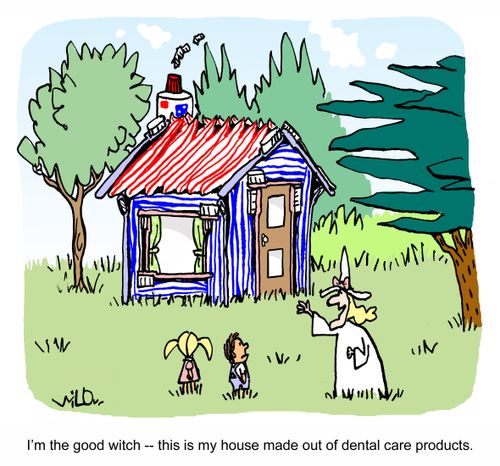 'I'm the good witch, and this is my house - made entirely out of dental care products.'