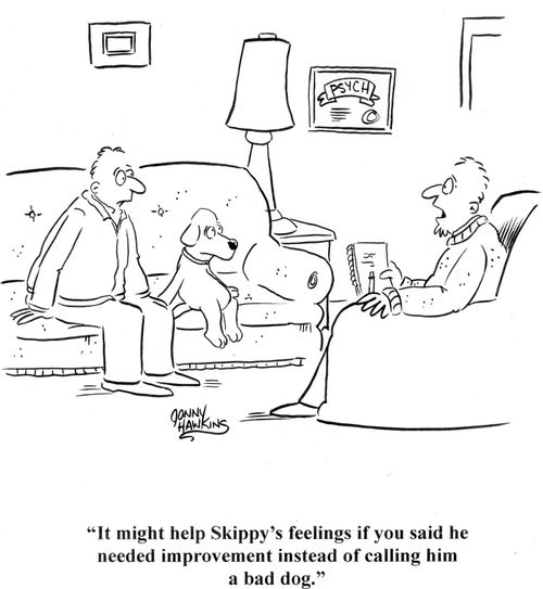 'It might help Skippy's feelings if you said he needed improvement instead of calling him a bad dog.'