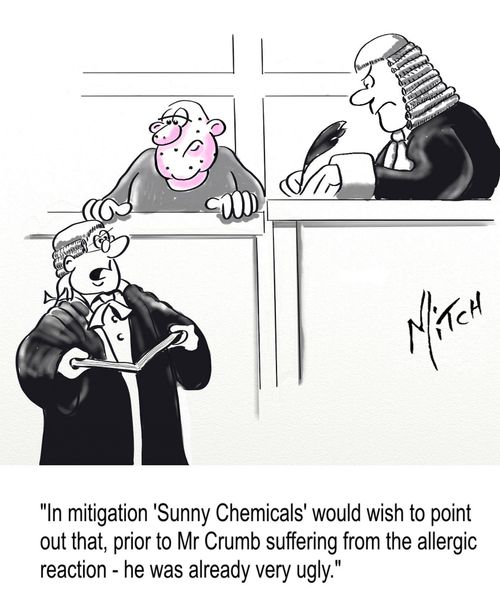 "In mitigation 'Sunny Chemicals' would wish to point out that, prior to Mr Crumb suffering from the allergic reaction - he was already very ugly."