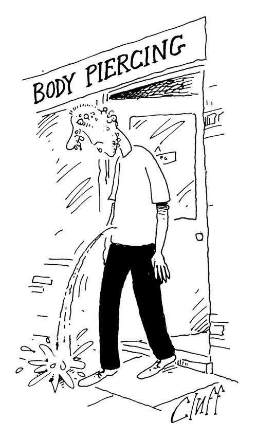 Person springing a leak after body piercing