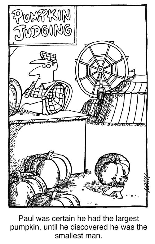 Paul was certain he had the largest pumpkin, until he discovered he was the smallest man.