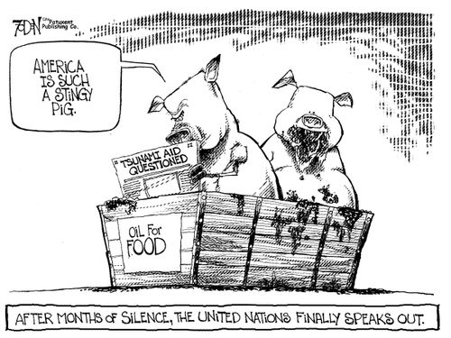 America is such a stingy pig.  After months of silence, The United Nations finally speaks out.