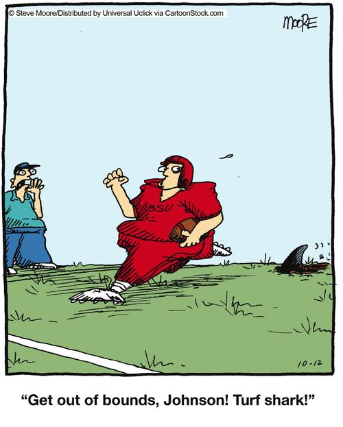 'Get out of bounds, Johnson! Turf shark!'