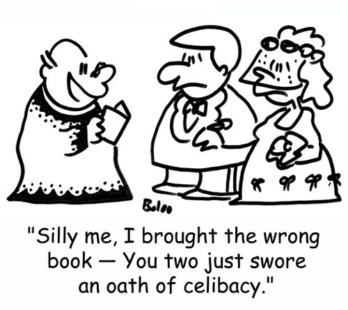 'Silly me, I brought the wrong book -- You two just swore an oath of celibacy.'