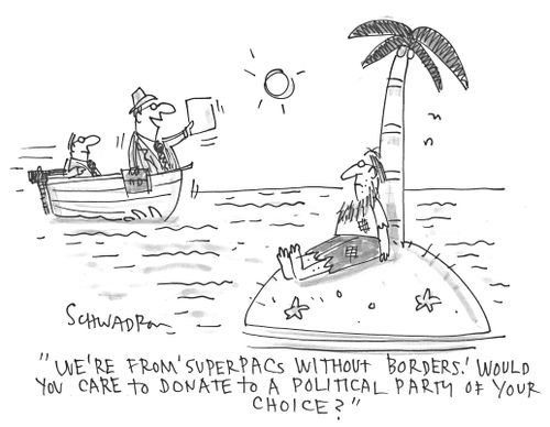 'We're from 'SuperPacs without borders.' Would you care to donate to a political party of your choice?'