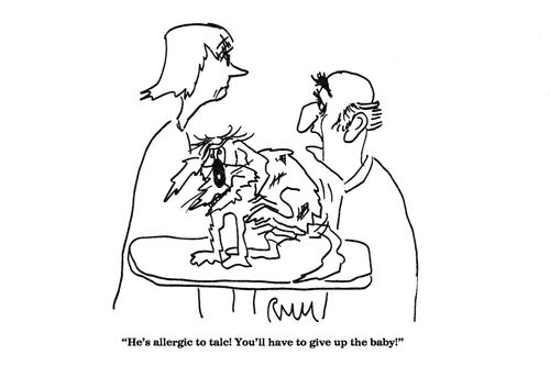 'He's allergic to talc!  You'll have to give up the baby!'