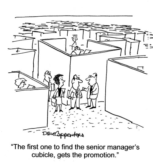 'The first one to find the senior manager's cubicle gets the promotion.'