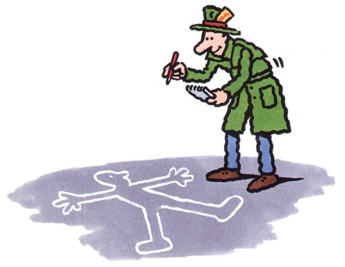 Reporter at a crime scene.