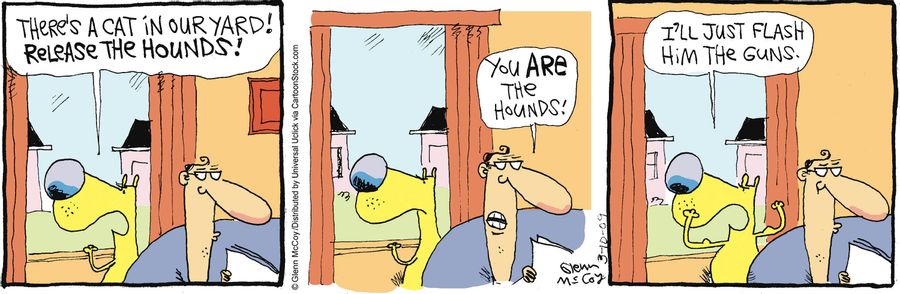 'There's a cat in our yard! Release the hounds!'