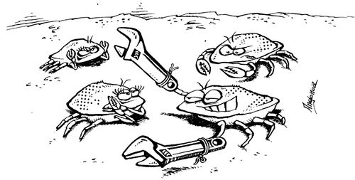 Crab with can openers for pincers