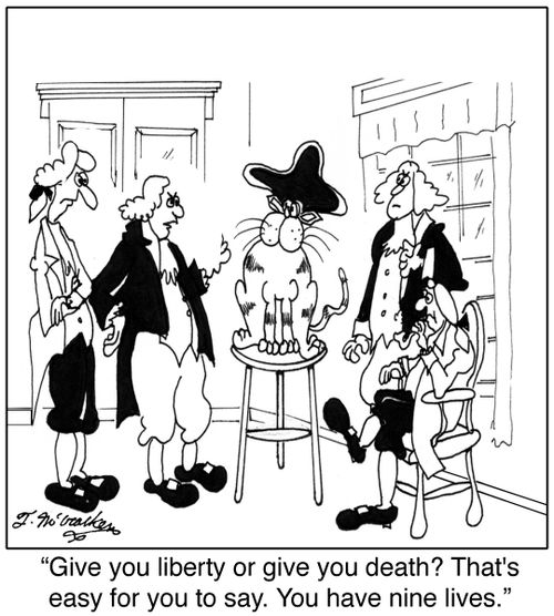 'Give you liberty or give you death? That's easy for you to say. You have nine lives.'