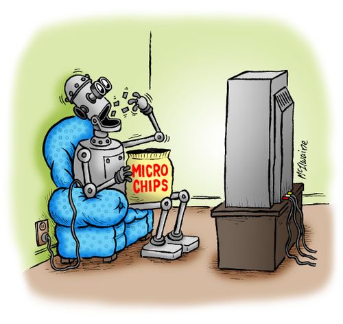A robot snacking on micro chips.