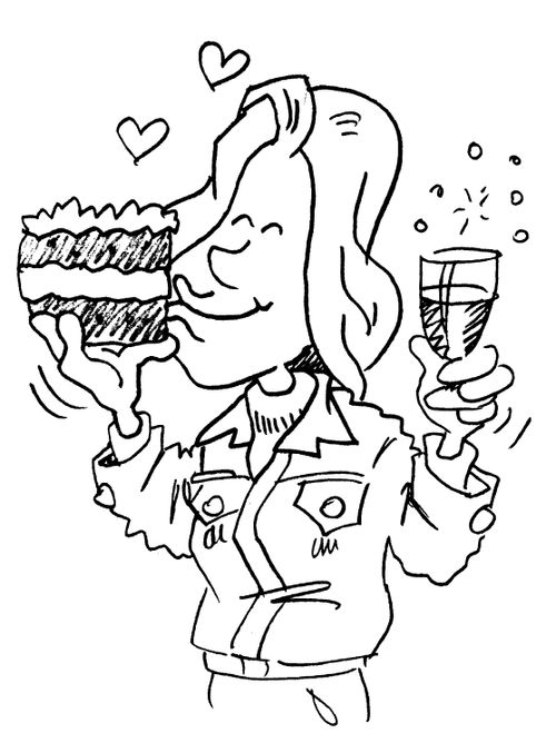 Woman kissing piece of cake