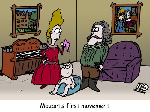 Mozart's First Movement - Baby Mozart is sitting on the potty.