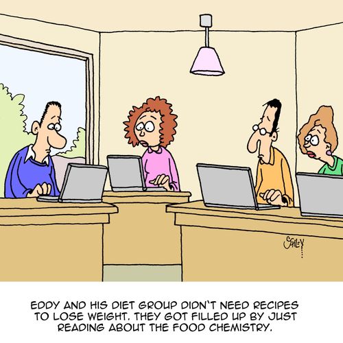Eddy and his diet group didn't need recipes to lose weight. They got filled up by just reading about the food chemistry.