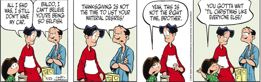 "Thanksgiving is not the time to list your material desires!"