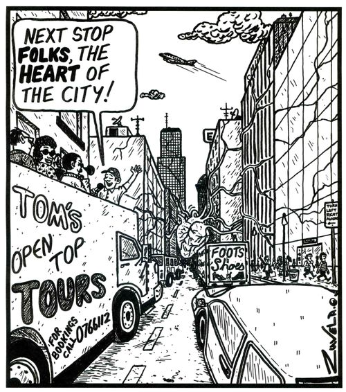'Next stop folks,the heart of the city!' 