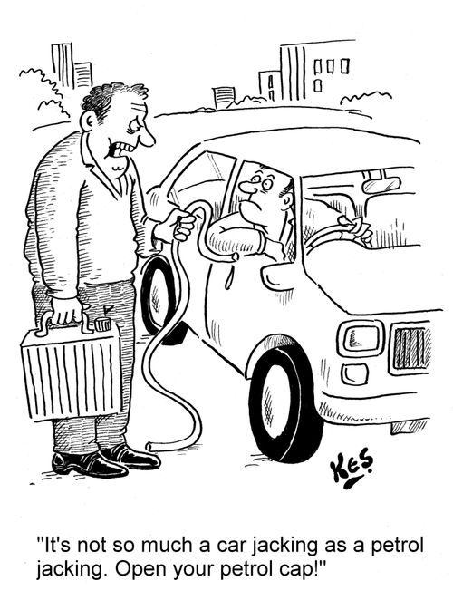 'It's not so much a car jacking as a petrol jacking. Open your petrol cap!'