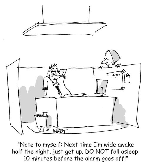 'Note to myself: Next time I'm wide awake half the night, just get up, DO NOT fall asleep  10 minutes before the alarm goes off!'