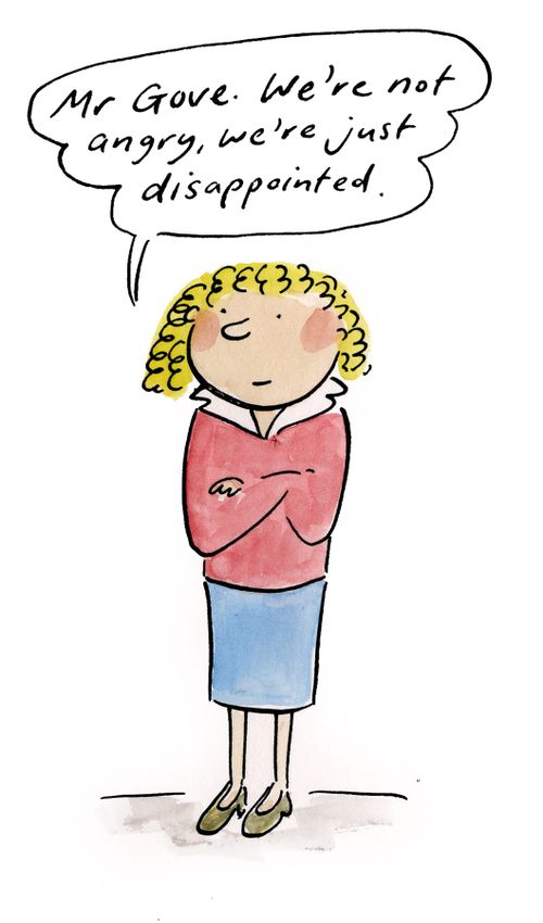 Michael Gove at the Head Teachers' Conference: 'Mr Gove. We're not angry, we're just disappointed.'