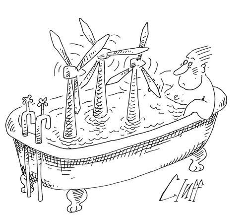 A man has wind turbines in his bath