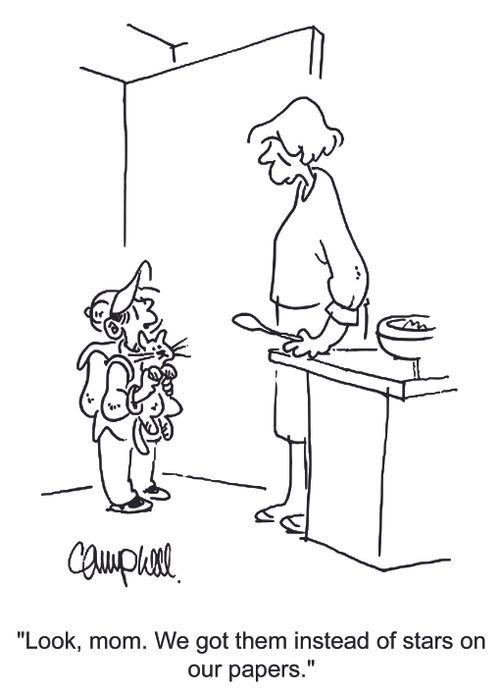 'Look, mom. We got them instead of stars on our papers.'