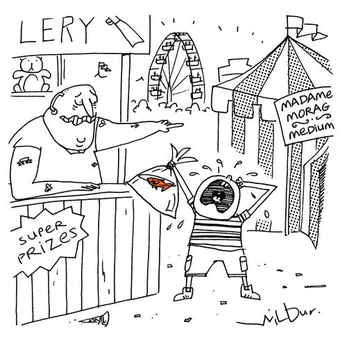 Boy wins a dead fish at the fair and is directed to the medium.