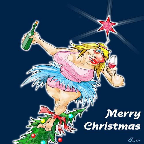 'Merry Christmas' Drunk fairy atop Christmas tree