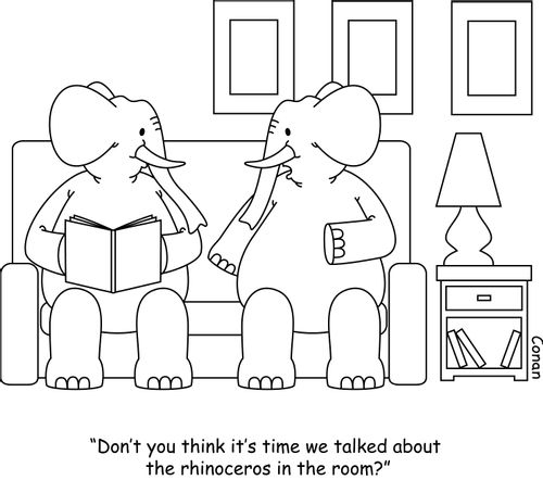 "Don't you think it's time we talked about the rhinoceros in the room?"