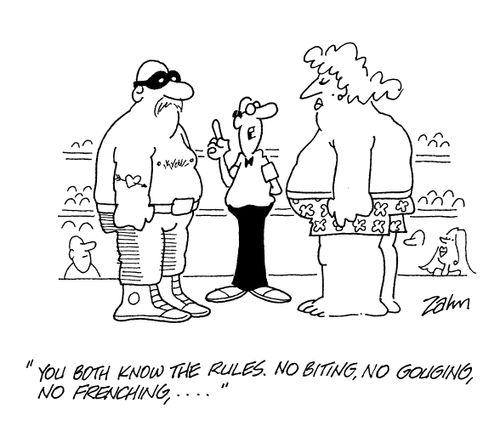 'You both know the rules, no biting, no gouging, no frenching...'