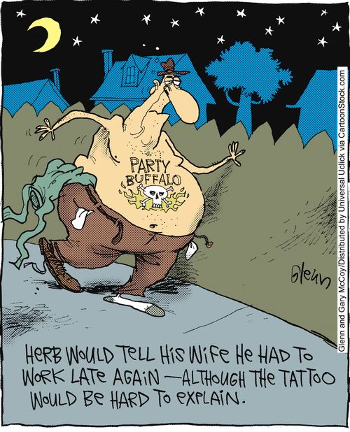 'Herb would tell his wife he had to work late again - Although the tattoo would be hard to explain.'