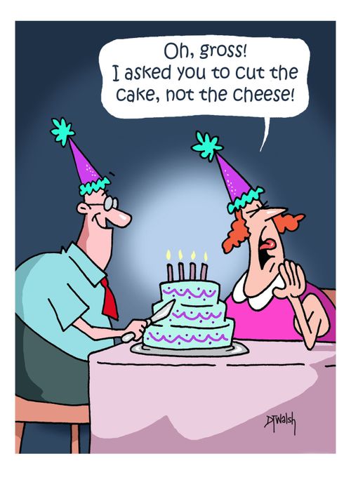 "Oh, gross! I asked you to cut the cake, not the cheese!"