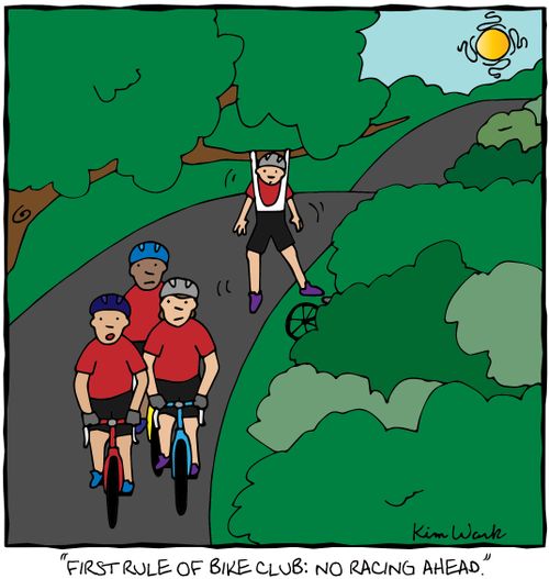 "First rule of bike club: no racing ahead."