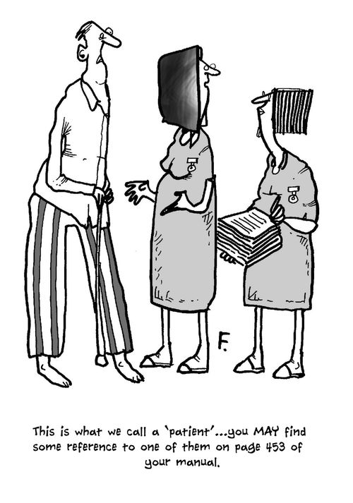 'This is what we call a 'patient'...you MAY find some reference to one of them on page 435 of your manual.'