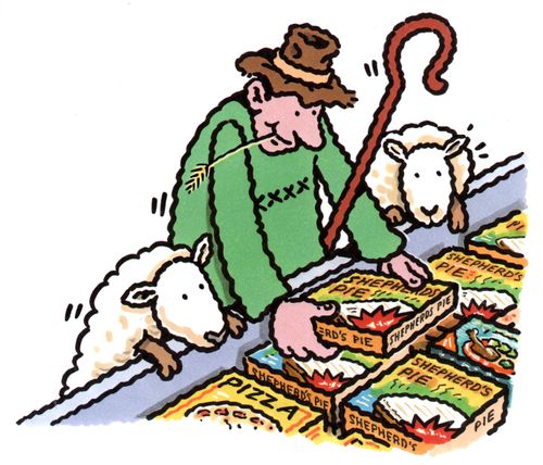 Shepherd buying a shepherd's pie.