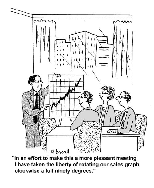 'In an effort to make this a more pleasant meeting I have taken the liberty of rotating our sales graph clockwise a full ninety degrees.'