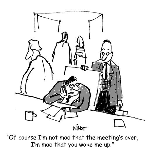 'Of course I'm not mad that the meeting's over, I'm mad that you woke me up!'