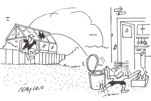 Naughty Kid using a bin lid as a catapult.