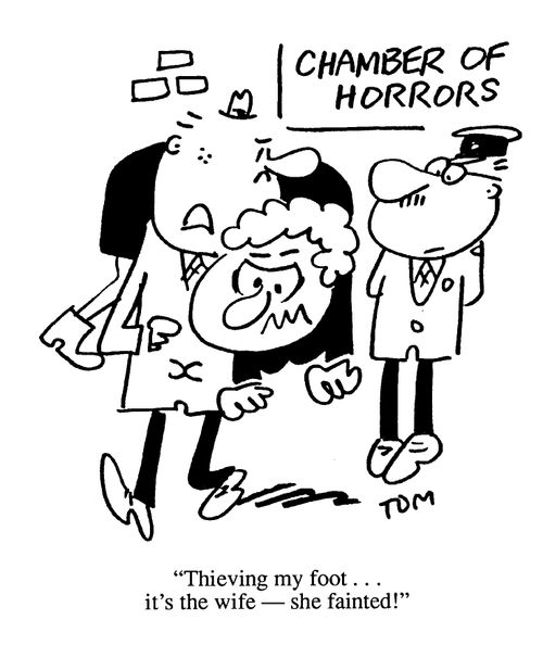 'Thieving my foot - it's the wife, she fainted!'