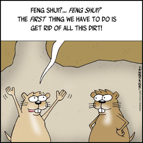 'Feng shui?... Feng shui? The first thing we have to do is get rid of all this dirt!'